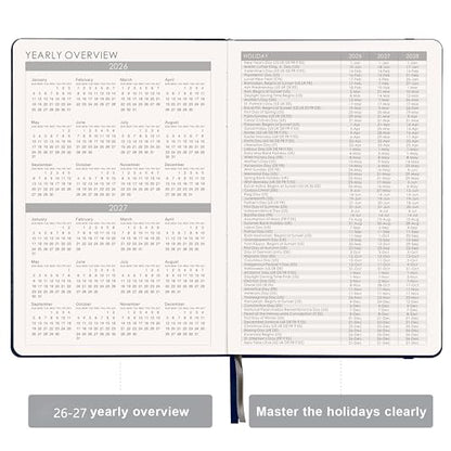 Artfan Planner 2026-2027 - Academic Planner 2026-2027, Jul. 2026 - Jun. 2027, 12-Months Weekly and Monthly, 5.75" x 8.25", Saffiano Leather with Thick Paper, Back Pocket with Notes Pages - Navy Blue - color: Sky Blue D