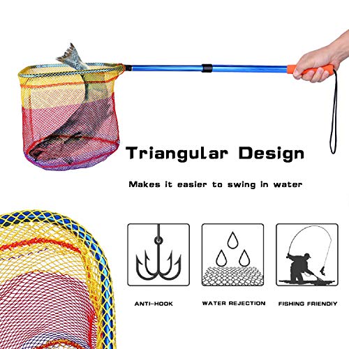 PLUSINNO Kids Fishing Net, Telescopic Lightweight Landing Net with Aluminum Pole Handle and Nylon Mesh, Catch and Release Butterfly Net for Kids Youth Outdoor - color: 2 Pack(1 Blue&1 Silver)