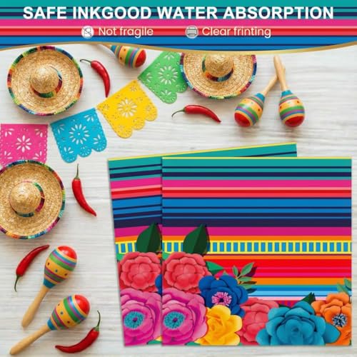 Dereinwo 50 Pcs Fiesta Large 12" x 10" Oval Paper Plates and Napkins Disposable Heavy Duty Paper Plates and Napkins for Cinco De Mayo Party Supplies - style: Cinco De Mayo