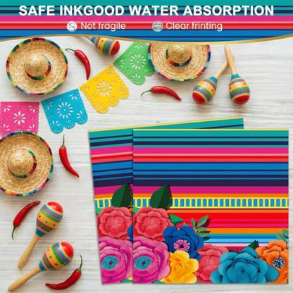 Dereinwo 50 Pcs Fiesta Large 12" x 10" Oval Paper Plates and Napkins Disposable Heavy Duty Paper Plates and Napkins for Cinco De Mayo Party Supplies - style: Cinco De Mayo