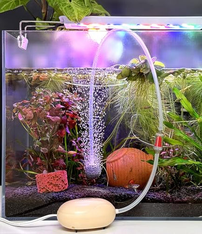 Mini Aquarium Air Pump, Quiet Fish Tank Oxygen Pump with Single Outlet, Aquarium Air Bubbler with Complete Accessories for up to 20gallon Fish Tanks, Betta Tanks, Shrimp Tanks