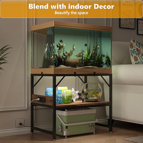 METYERRY Modern 15 Long Gallon Fish Tank Stand for Home Office, 2-Tier Aquarium Stand with Shelf for Storage, Fish Tank Table 24" x 12" x 21", Ideal for Breeder Tanks, and Reptile Terrariums, Rustic Brown