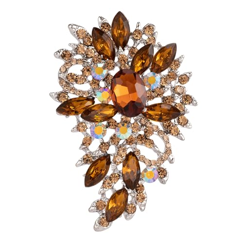 SELOVO Women's Rhinestone Crystal Wedding Flower Leaf Sparkle Brooch Pin - color: Brown