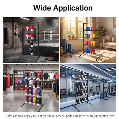 20 Pairs Boxing Gloves Drying Rack, 28.74x23.62x72.05in Freestanding Boxing Glove Storage Stand with 4 Wheels, Metal Boxing Gloves Storage Display Rack with Hooks, Pre-drilled Holes - color: Black