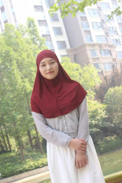 Women's Muslim Hijab Al-Amira Hijabs 2 Pieces with Tube Underscarf Cap Instant Soft Scarf - color: Wine Red