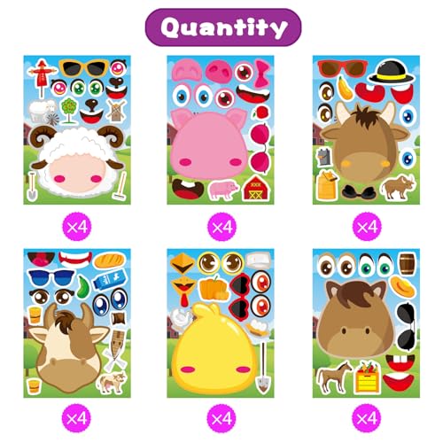 Make Your Own Farm Animal Sticker, Fall Autumn Animal Sticker | 24 PCS Make-a-face Sticker Sheets Mix and Match with Sheep, Pigs, Cow and Chickens,Goodie Bags Stuffers, Party Favor Craft - style: Farm Animal