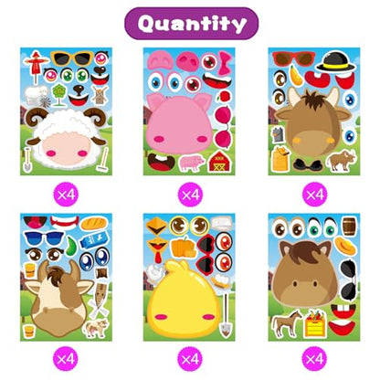 Make Your Own Farm Animal Sticker, Fall Autumn Animal Sticker | 24 PCS Make-a-face Sticker Sheets Mix and Match with Sheep, Pigs, Cow and Chickens,Goodie Bags Stuffers, Party Favor Craft - style: Farm Animal