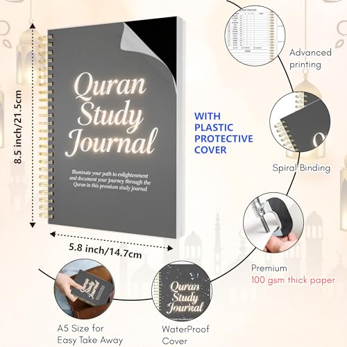 Premium Quran Study Journal - A5 Spiral Bound Islamic Reflection Notebook with 120 Pages 100gsm Thick Paper - Arabic & Translation Tracker for Daily Quranic Study, Memorization & Ramadan Gifts (Purple Lantern) - color: Purple Lantern