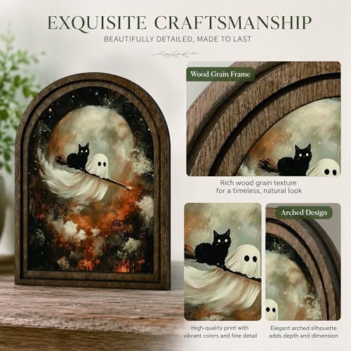 Ghost Cat Halloween Arched Table Sign - color: Flying Ghost Cat