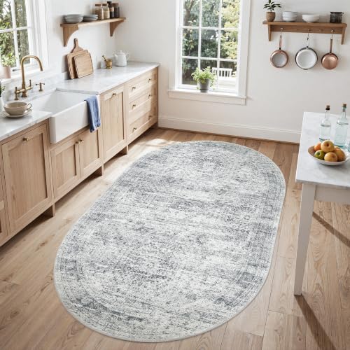Soalmost Small Oval 3x5 Rug for Entryway Kitchen, Washable Area Rugs, Grey - color: Grey, size: 3' x 5' (Oval)