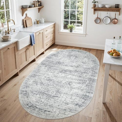 Soalmost Small Oval 3x5 Rug for Entryway Kitchen, Washable Area Rugs, Grey - color: Grey, size: 3' x 5' (Oval)