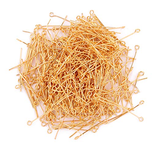BEADIA Open Eye Pins Gold Head Pins for DIY Jewelry Making 30mm 300pcs - color: Gold, size: 30mm