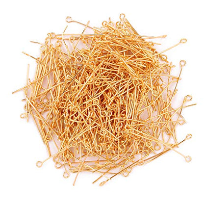 BEADIA Open Eye Pins Gold Head Pins for DIY Jewelry Making 30mm 300pcs - color: Gold, size: 30mm