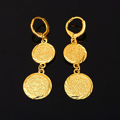 U7 Allah Necklace for Women/Men, 18K Gold Plated Square/Oval/Coin/Heart/Crescent Moon Islamic Pendant Necklace Muslim Jewelry with Chain - color: 09.Ancient Coin Earrings