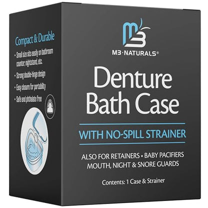 Denture Bath Case and Retainer Case, Denture Bath Cup for Invisalign Retainers Mouthguards Dentures Cleaner Kit with Strainer Spill-Free Portable Retainer Cleaner Case by M3 - size: 1 Count (Pack of 1)