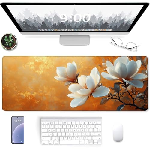 Flower Gaming Mouse Pad, Mouse Pad 60x32in, Large Desk Mat with Non-Slip Rubber Base, Office Desk Accessories, Large Extended Gaming Keyboard Mat, Big Mousepad for Computer Gamer Office, Orange 5-2703 - size: 60 x 32 x 0.1
