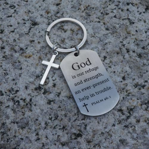 Inspirational Scripture Keychain with Cross - Bible Verse Matte Key Chain Religious Gift for Christian - style: Psalm 46:1
