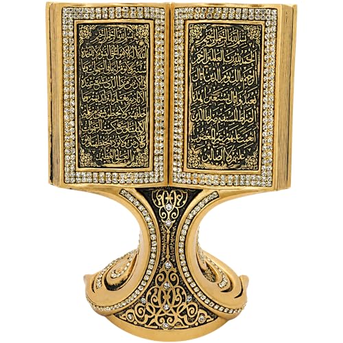 Modefa Islamic Decor - Eid Gifts for Women - Muslim Decorations for Home Islamic Art - Islamic Table Decor Showpiece Quran Open Book (Ayatul Kursi Gold, Mini) - color: Ayatul Kursi Gold, size: Mini