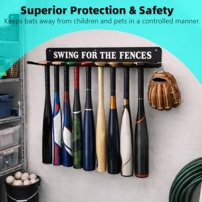 Baseball Softball Bat Holder Storage Rack Organizer Hanger Hook Home Field Hanging Fence Holds 14 Bats Wall Mount Equipment Sports Carabiners Included Metal - style: SWING