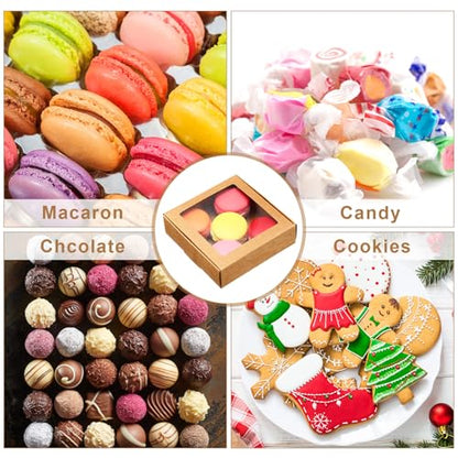 Zonon 30 Pcs Kraft Paper Boxes with Window 4.13 x 4.13 x 1.18 Inch Candy Packaging, Small Gift Boxes, Soap holder, Mini Treat Packaging for Bakery Chocolate Jewelry Display (Brown,Black,White) - color: Brown, Black, White