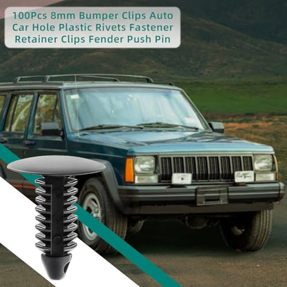 AUTOKAY 100Pcs 8mm Bumper Clips Auto Car Hole Plastic Rivets Fastener | Retainer Clips Fender Push Pin Fits for GM #1605396, 1595864 for Chrysler 6030441 for Ford 388577S, W705589-S300