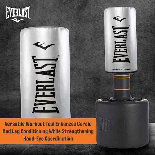 Everlast Powercore Free Standing Indoor Rounded Heavy Duty Fitness Training Punching Bag for Home Gym Strength Boxing Workout Exercise, Silver