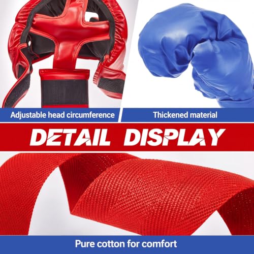 Kanayu 12 Pcs Kids Boxing Equipment Set for Beginners Ages 6-18 Years Including Boxing Helmet and Gloves Hand Wraps Sport Mouthguards Taekwondo Sparring Gear for Kids and Children - color: Blue, Red