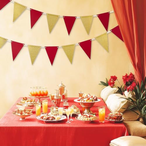 MOWO Gold Red Pennant Banner Paper Bunting, 30pc, 20 feet - color: Gold,red