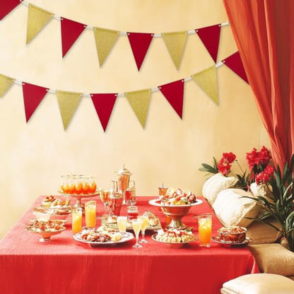 MOWO Gold Red Pennant Banner Paper Bunting, 30pc, 20 feet - color: Gold,red