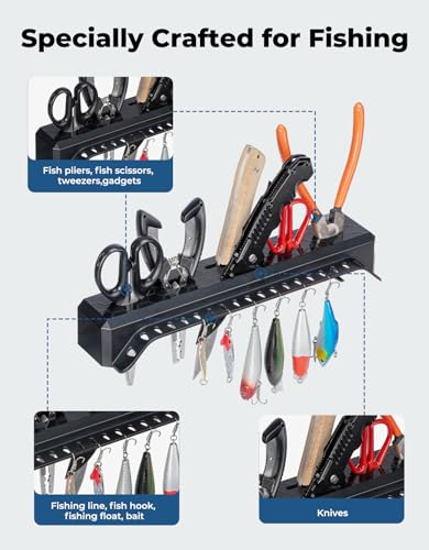 KEMIMOTO Fishing Tool Holder for Boat, Fishing Hook Knife Pliers Holder for Boat, Marine Tackle Rack Holder, Fishing Bait and Lure Organizer, Small, Black