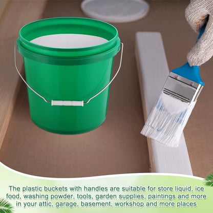 Tioncy 10 Pcs 2 Gallon Plastic Buckets with Lids and Handles,Green | Storage Pails for Paint, Cleaning, Organizing, Durable Containers, Metal Handles, Plastic Material - color: Green