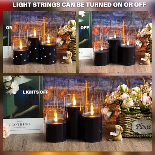 Nimiko Real Wax Flameless Candles Glass,Battery Operated LED Candles with Flickering Flame,Glass Shell,Interior Star Light Decoration Set of 3 Black (D3×H 4" 5" 6") for Home Decor,Holiday Decoration : Tools & Home Improvement