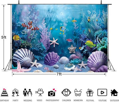 Under the Sea Backdrop Summer Tropical Fish Coral Ocean Underwater World Photography Background Ocean Aquarium Themed Baby Shower Birthday Party Banner Decorations Photo Booth Props 7x5FT - size: 7x5FT