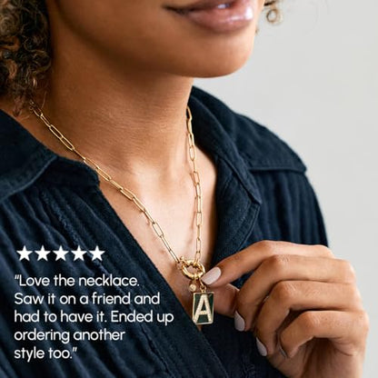 Mint & Lily Gold Initial Necklace for Women – 18K Gold Plated 24” Paperclip Chain with Sparkling Letter Pendant - style: Letter: F