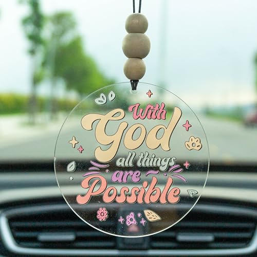 Talataca Christian 2D Flat Car Ornaments & Wood Beads, Inspirational Quote Beaded Rear View Mirror Accessories, Rearview Hanging Charm, Christmas Tree Decor, Religious Gift - color: 58