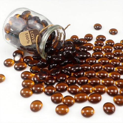0.96LB Glass Beads Vase Filler Aquarium Gravel Decor Flat Glass Marbles Gems Pebbles Fish Tank Rocks Home Decorative Art Craft - Amber - color: Amber, size: 0.96LB