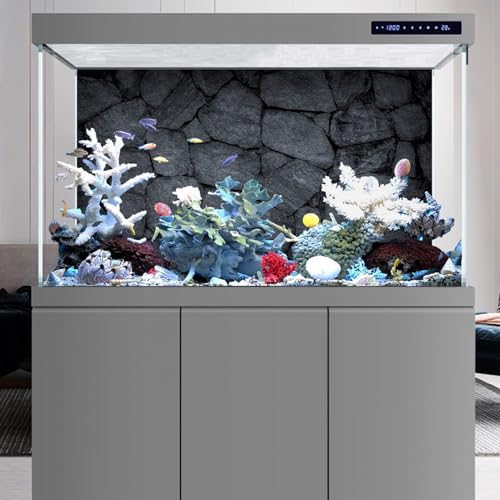 AWERT 36x18 inches Rock Aquarium Background Dark Grey Stone Fish Tank Background Rocky Terrarium Background Durable Polyester Background - size: 36x18in/90x45cm