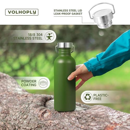 Volhoply 32oz Uninsulated Single Walled Water Bottle, Stainless Steel Sports Water Bottles with Handle, BPA Free Lightweight Water Bottles for Hiking, Biking, Running（Army Green,1） - color: Army Green