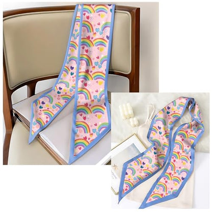 Head Hair Scarf Neck Silk Feeling Scarves Long Thin Satin Fashion Handbag Cute Decoration Women Girls 59 * 6.7'' - color: O-11-rainbow