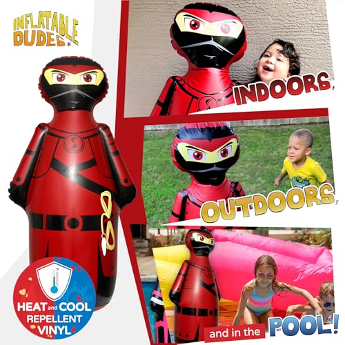 INFLATABLE DUDES Red Ninja Toy 47” - Kids Punching Bag | Sand-Base | Bop Bag, Pre-filled with Sand, Inflatable Toy, Punching Bag for Kids, Enhanced Bounce-Back Action, Indoor/Outdoor - color: Red Samurai Standard Ninja | Pre-filled with Sand