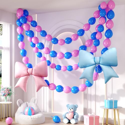 Pink and Blue Linking Balloons, 6 Inch Quick Link Balloons, 38 Inch Pastel Pink and Blue Bow Balloon for Making Wall Arches Chains, for Gender Reveal Wedding Birthday Party Baby Shower Decorations - color: Pink and Blue