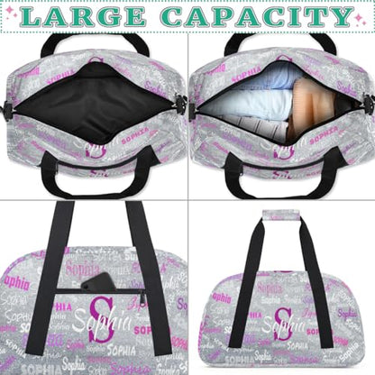 Custom Gym Bag for Girls, Overnight Bags Cheerleaders, Silver Glitters | Personalized Sport Dance Bag Travel Practice Gymnastics Duffel Bag - color: Color 18