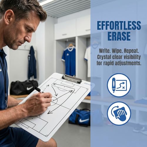 Soccer Clipboard for Coaches, Double-Sided Dry Erase Board | Printed soccer field on a double-sided dry erase clipboard with metal clip; marker and eraser are not included. - style: Soccer