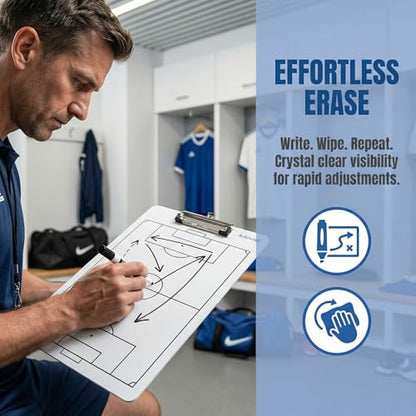 Soccer Clipboard for Coaches, Double-Sided Dry Erase Board | Printed soccer field on a double-sided dry erase clipboard with metal clip; marker and eraser are not included. - style: Soccer