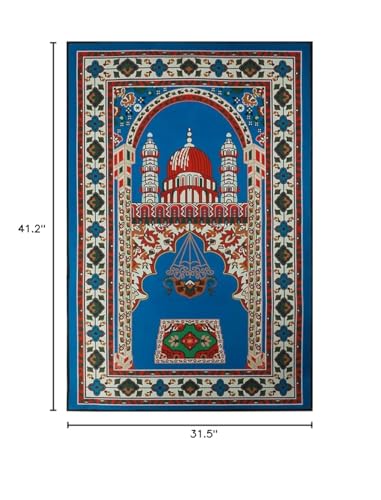 Muslim Prayer Rug Turkish Islamic Prayer Mat Thick Praying Carpet Janamaz Sajjadah Namaz Seccade Arabic Prayer Rug for Eid Ramadan - color: Blue-1