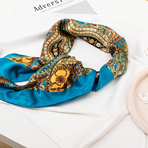 HBselect 4PCS Head Scarf for Women 35” Silk Feel Hair Scarf - color: Black, Camel, Beige, Blue