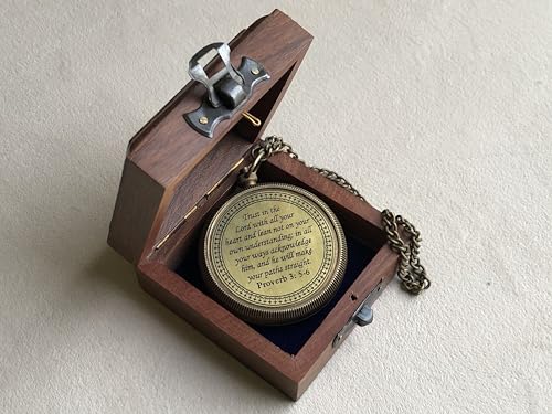 God is My Guide Brass Compass Gift with Display Box - Engraved Scripture Prayer Compass Religious Gift for Men & Women - Baptism, Confirmation, Communion Compass for Boys Graduation Gift (Aged Brass)