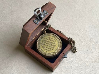 God is My Guide Brass Compass Gift with Display Box - Engraved Scripture Prayer Compass Religious Gift for Men & Women - Baptism, Confirmation, Communion Compass for Boys Graduation Gift (Aged Brass)