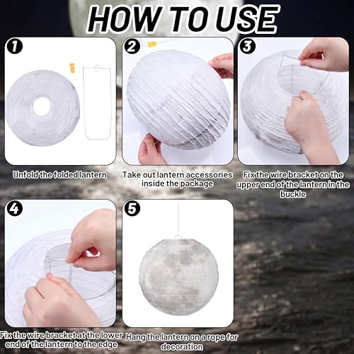 Baquler 12 Pcs 12" Back to School Moon Lanterns Classroom Ceiling Hanging Decoration Space Moon Party Birthday Decorations Decorative Grey Hanging Ball Paper Lanterns for Room Classroom Party