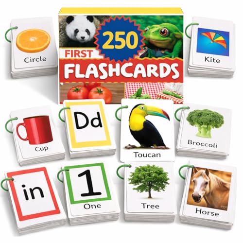 250 Thick & Sturdy Learning Flashcards for Toddlers 1-3 with Rings - Alphabet Flash Cards & Sight Words for Toddlers 2-4 yrs Included - Toddler Flash Cards Ages 2-3 - size: 250 Extra-Thick Premium